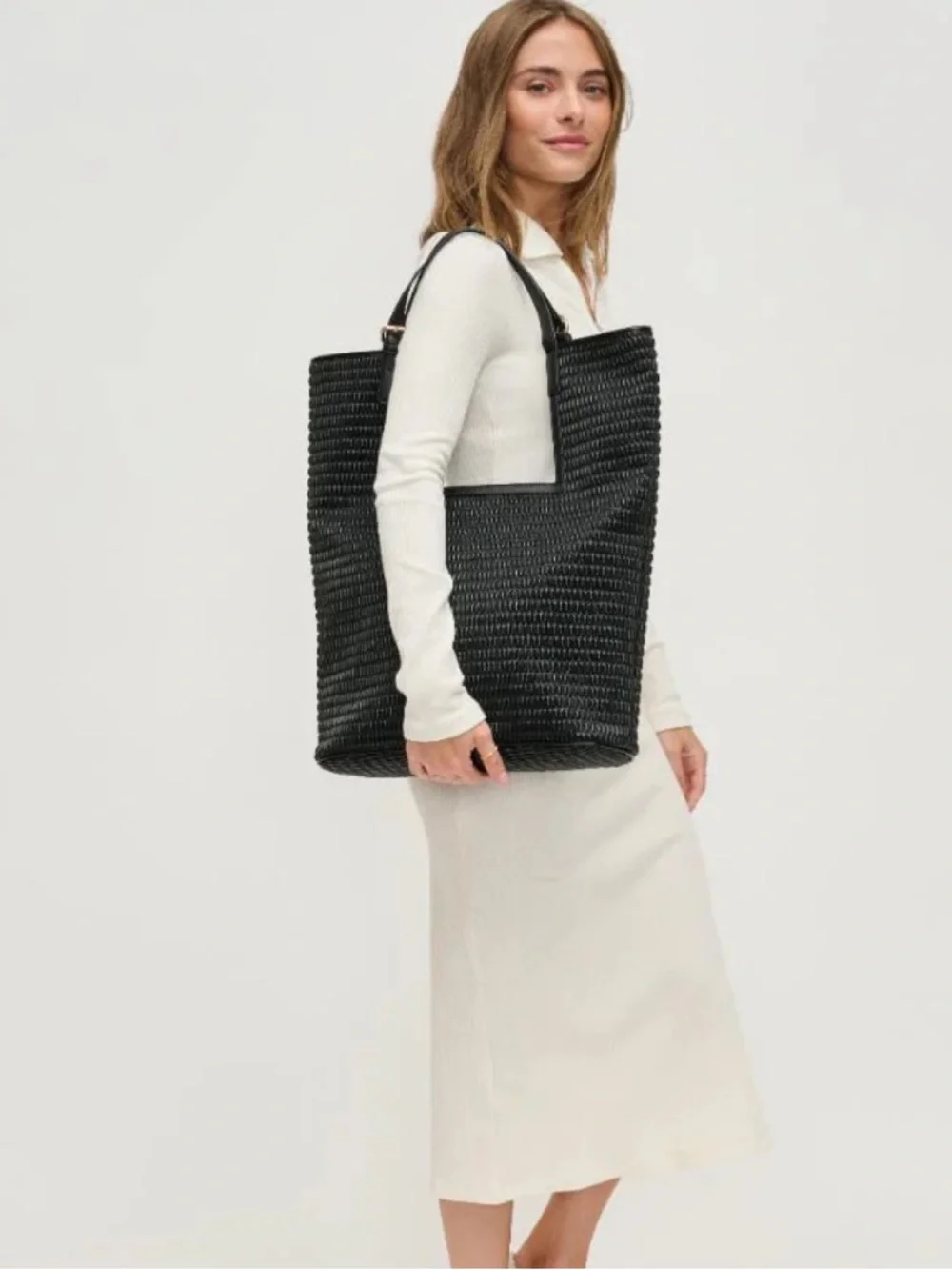 Urban Expressions Aiden Woven large black tote purse - Picture 5 of 12